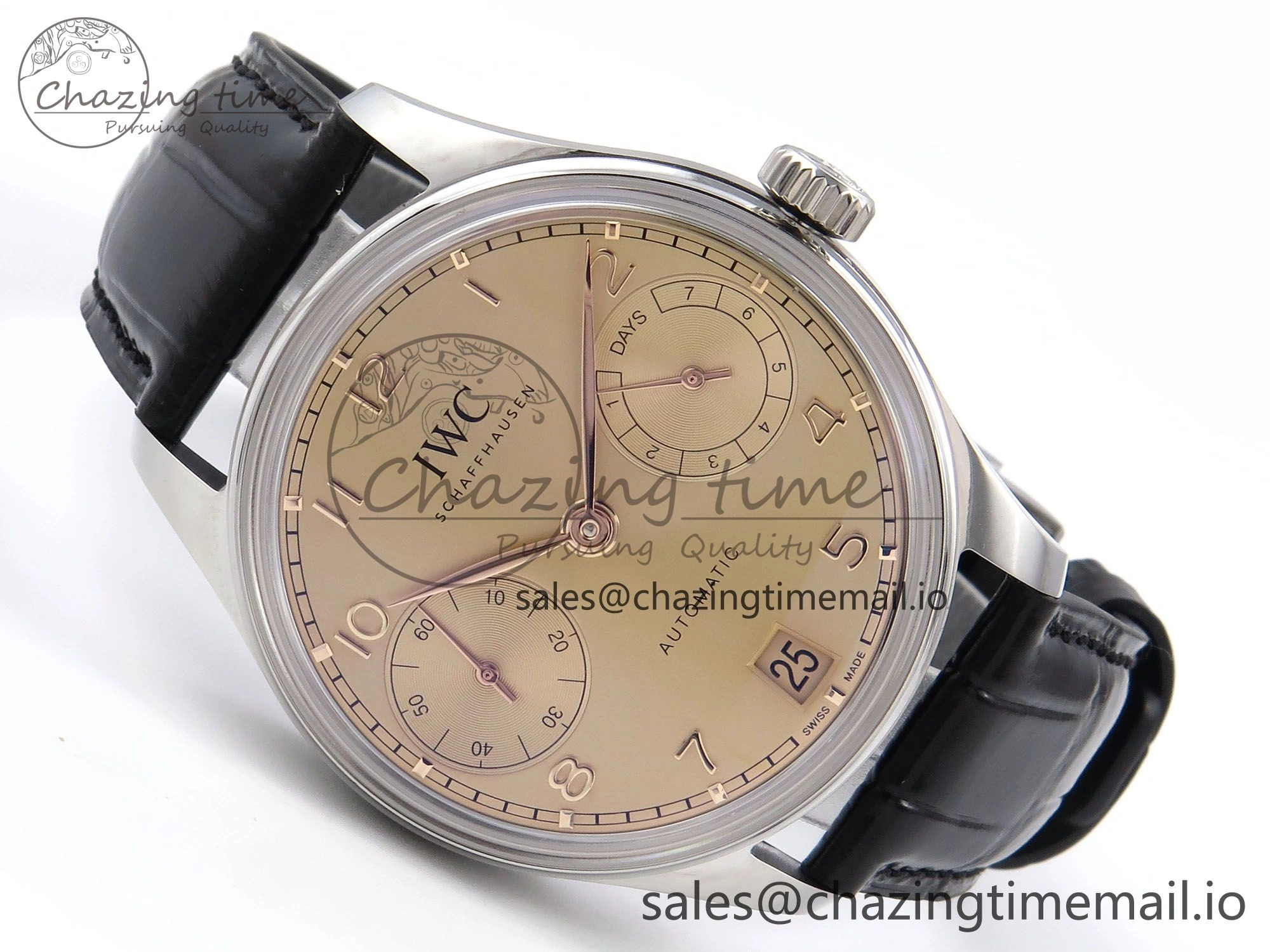 Portugieser Automatic SS IW501705 APSF 1:1 Best Edition RG Dial on Black Leather Strap A52011