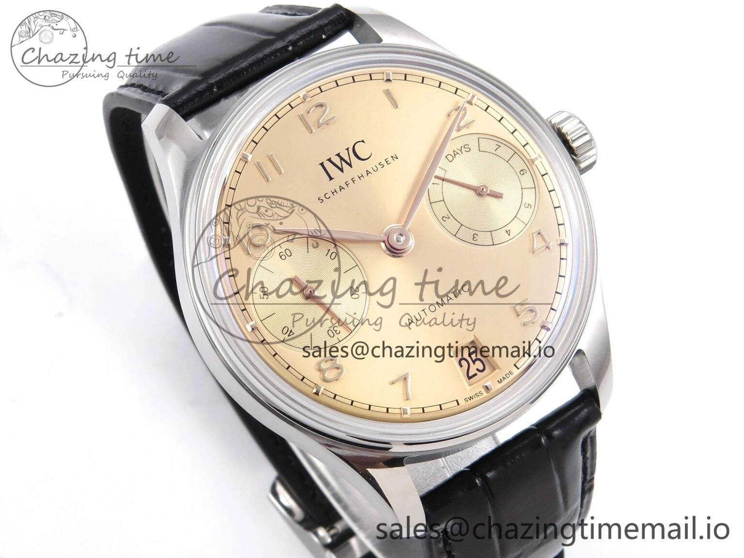 Portugieser Automatic SS IW501705 APSF 1:1 Best Edition RG Dial on Black Leather Strap A52011