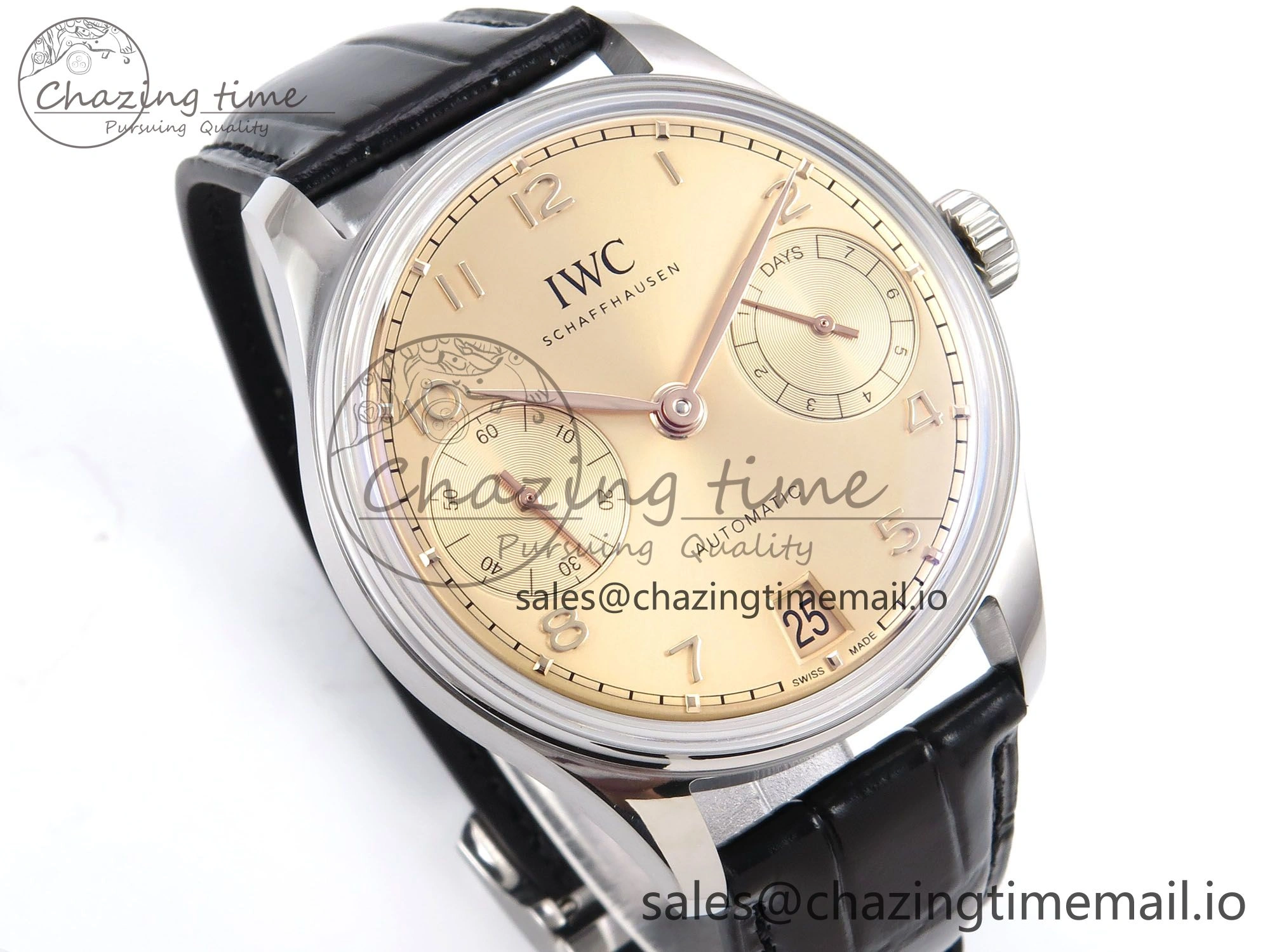 Portugieser Automatic SS IW501705 APSF 1:1 Best Edition RG Dial on Black Leather Strap A52011