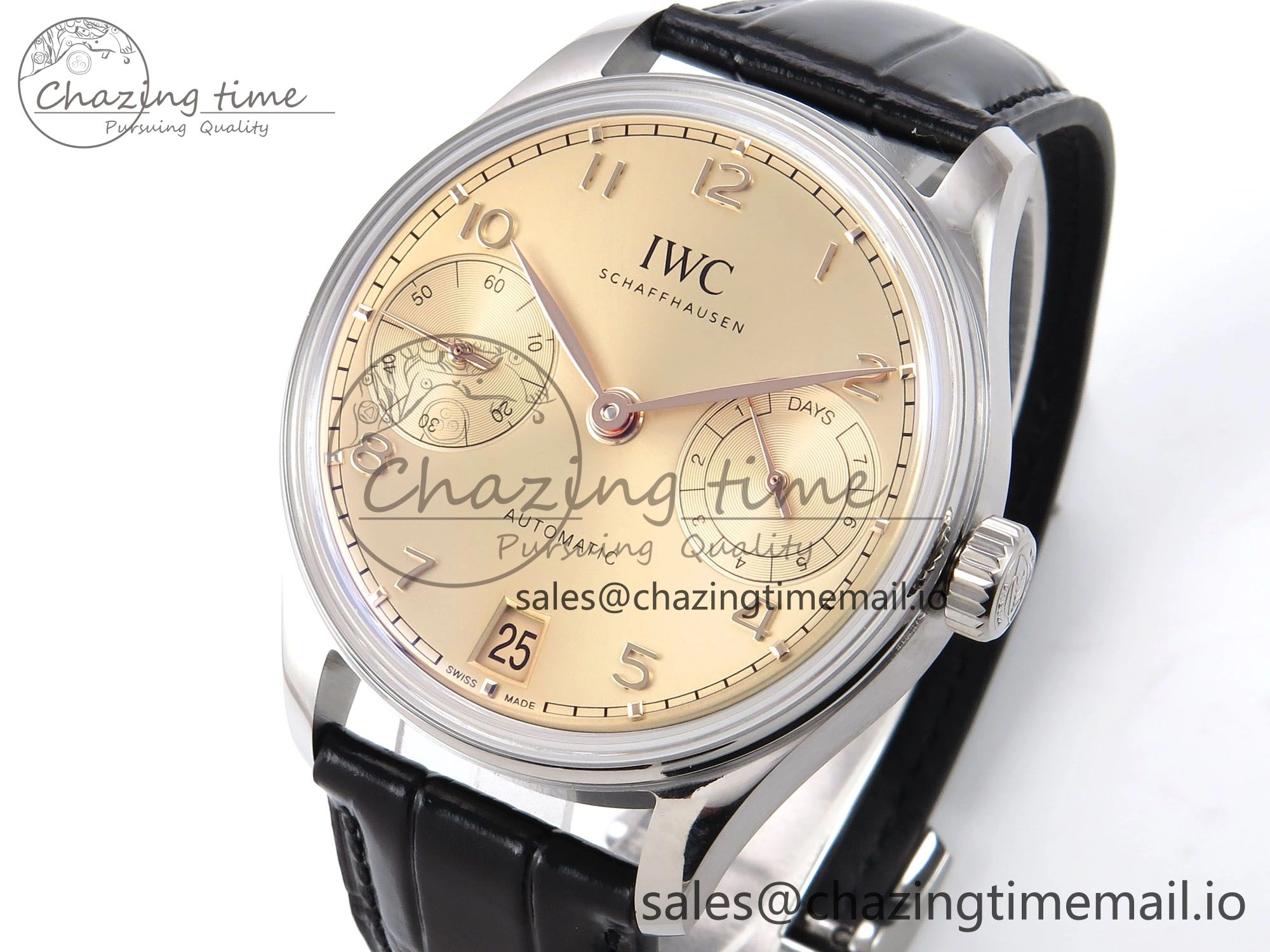 Portugieser Automatic SS IW501705 APSF 1:1 Best Edition RG Dial on Black Leather Strap A52011
