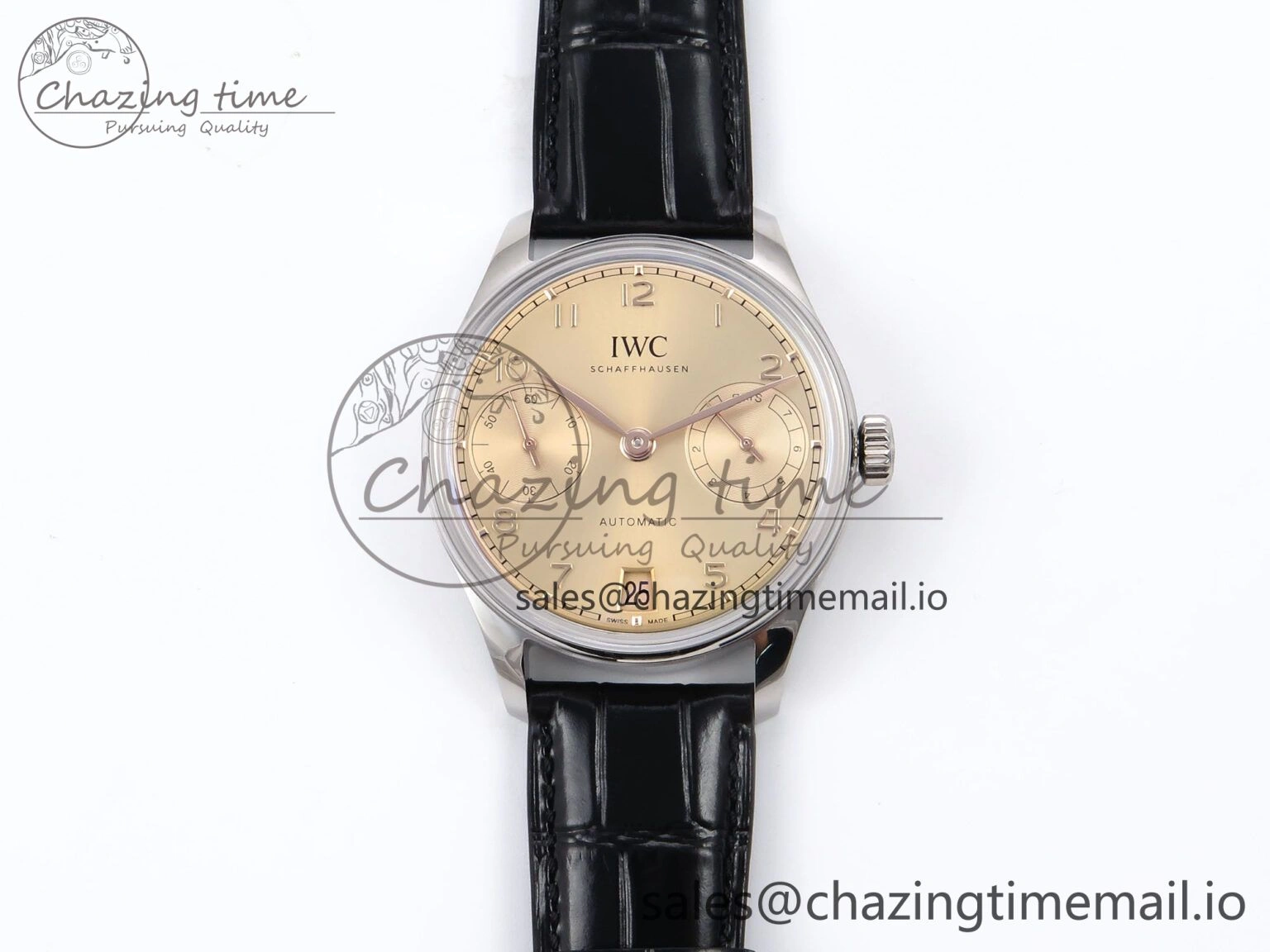 Portugieser Automatic SS IW501705 APSF 1:1 Best Edition RG Dial on Black Leather Strap A52011