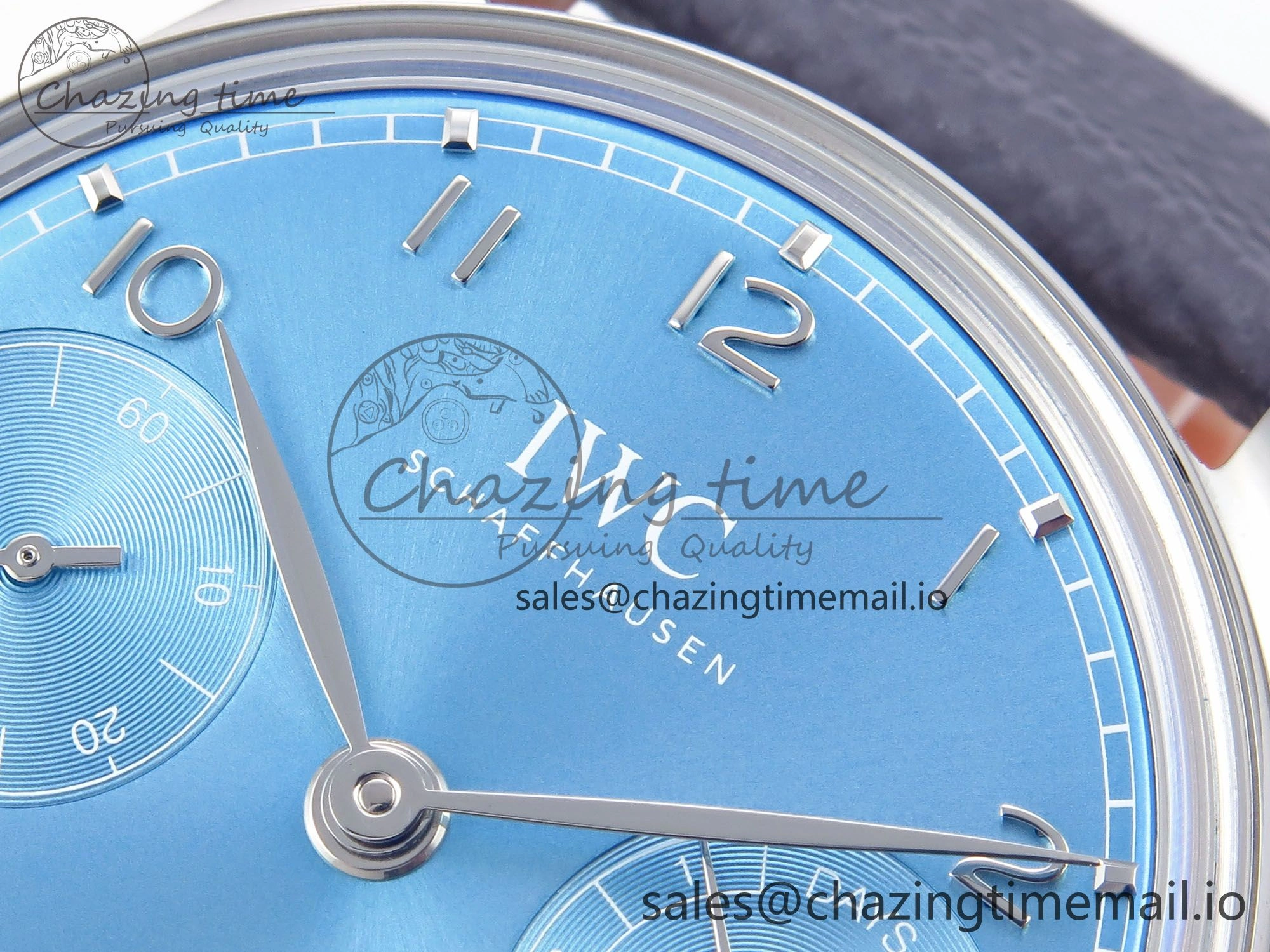 Portugieser Automatic SS IW501708 APSF 1:1 Best Edition Light Blue Dial on Gray Leather Strap A52011
