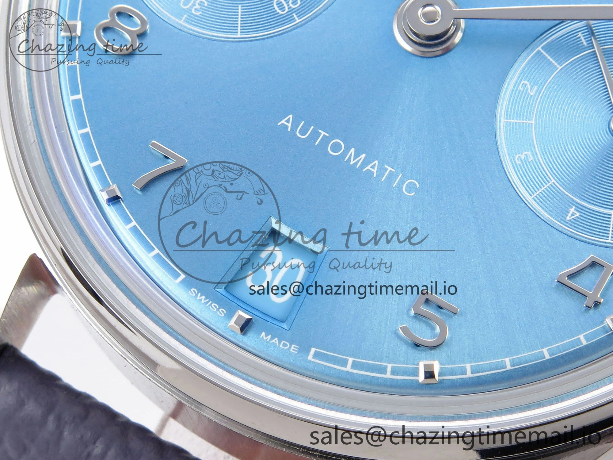 Portugieser Automatic SS IW501708 APSF 1:1 Best Edition Light Blue Dial on Gray Leather Strap A52011