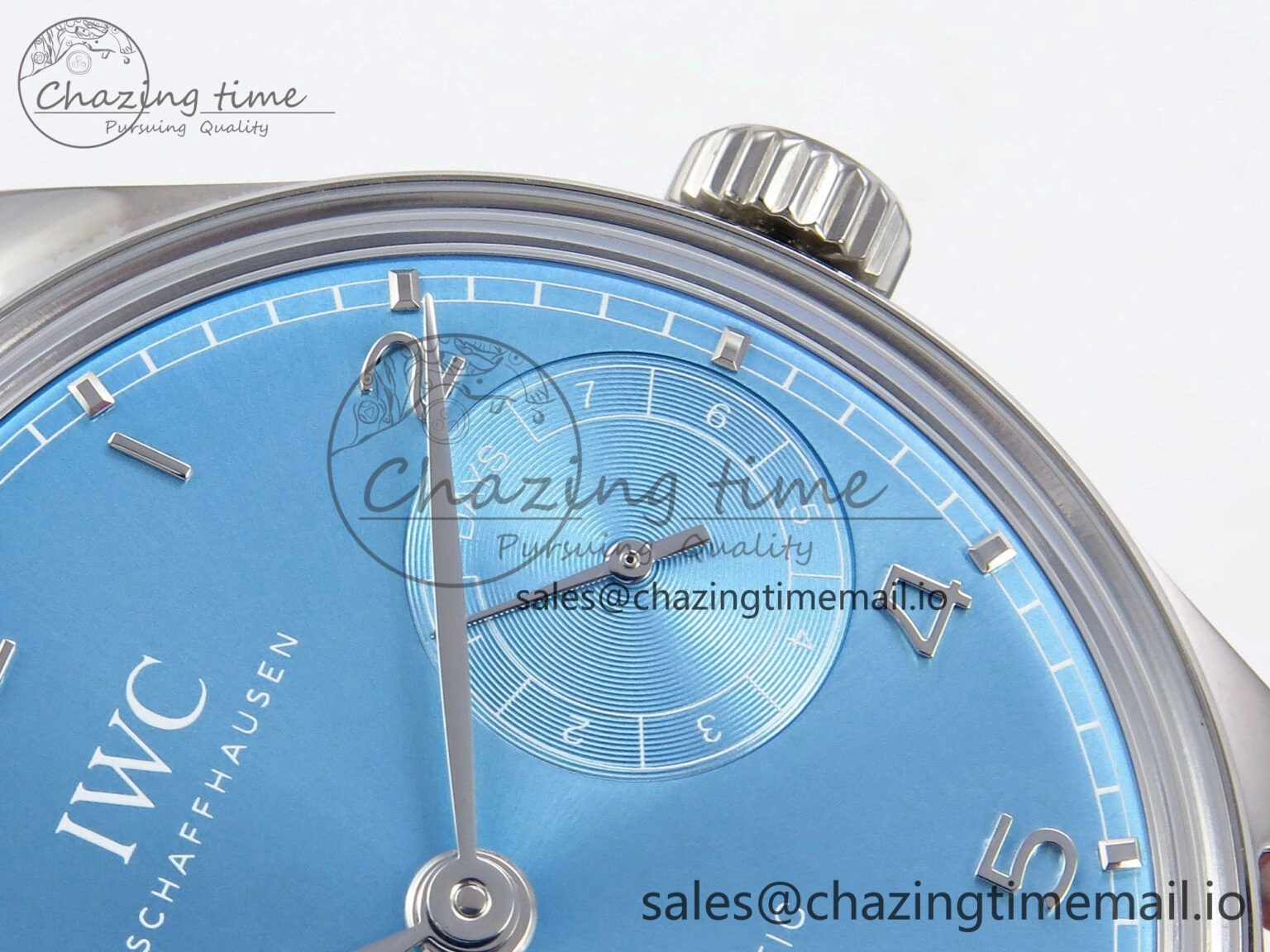 Portugieser Automatic SS IW501708 APSF 1:1 Best Edition Light Blue Dial on Gray Leather Strap A52011