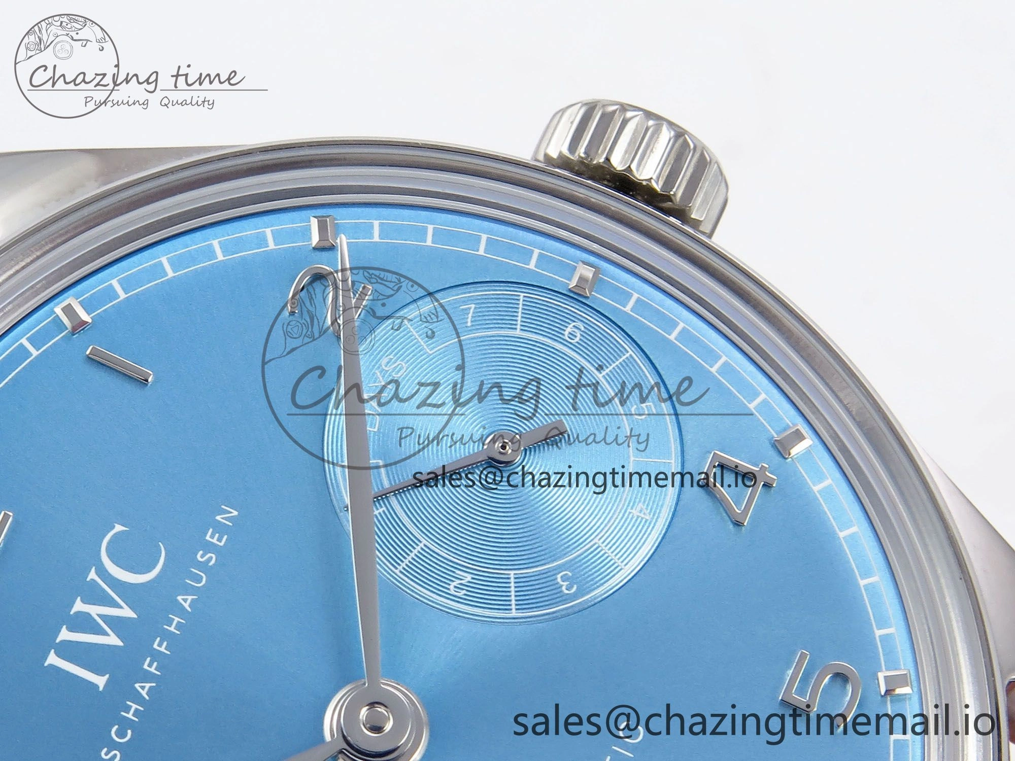 Portugieser Automatic SS IW501708 APSF 1:1 Best Edition Light Blue Dial on Gray Leather Strap A52011
