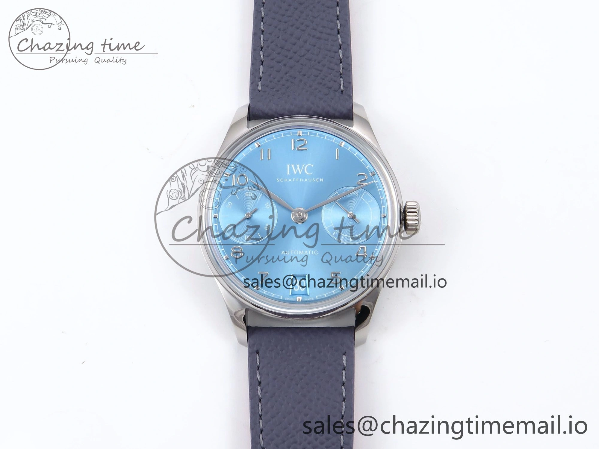 Portugieser Automatic SS IW501708 APSF 1:1 Best Edition Light Blue Dial on Gray Leather Strap A52011
