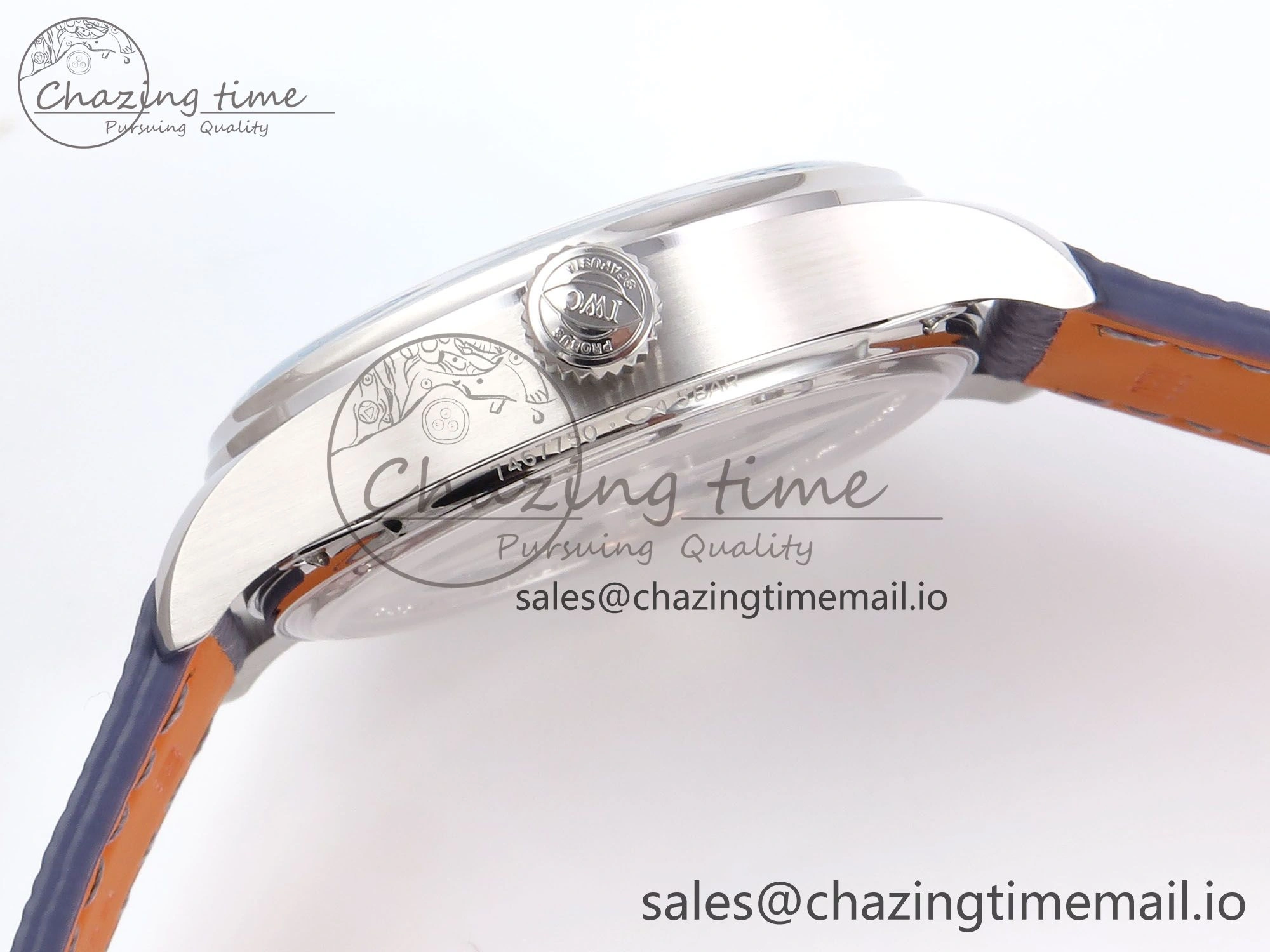 Portugieser Automatic SS IW501708 APSF 1:1 Best Edition Light Blue Dial on Gray Leather Strap A52011