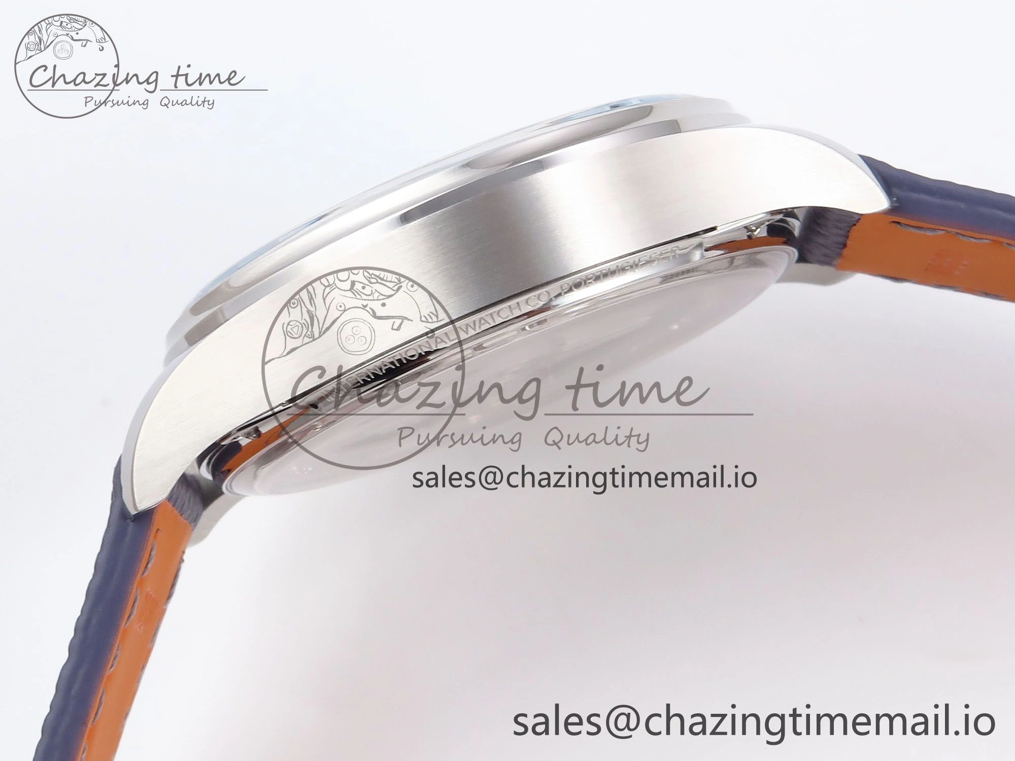 Portugieser Automatic SS IW501708 APSF 1:1 Best Edition Light Blue Dial on Gray Leather Strap A52011
