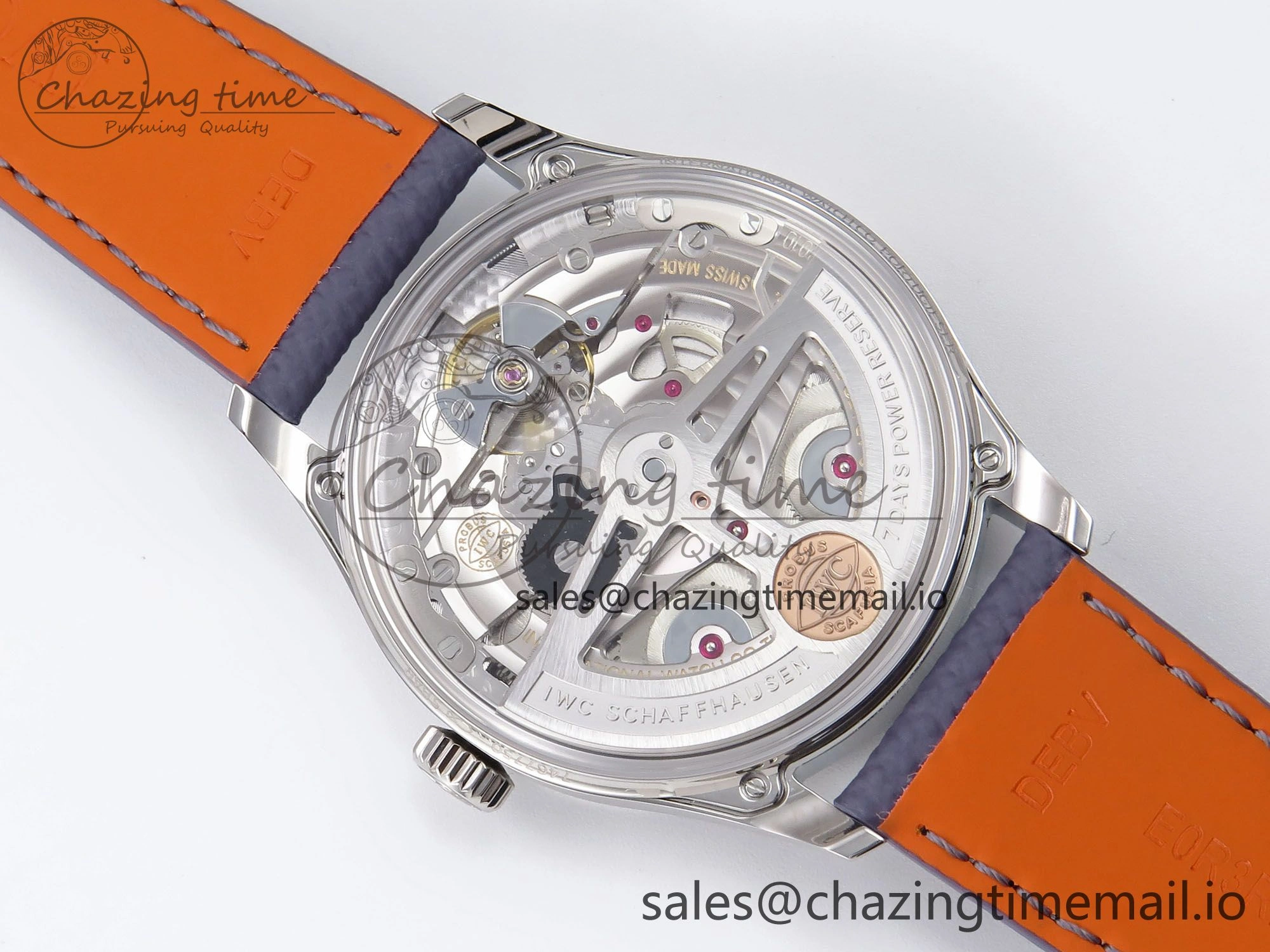 Portugieser Automatic SS IW501708 APSF 1:1 Best Edition Light Blue Dial on Gray Leather Strap A52011