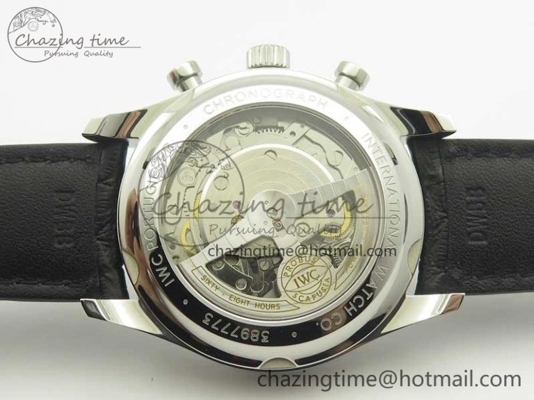 Portugieser Chrono Classic 42 IW390302 ZF 1:1 Best Edition White Dial Blue Markers on Black Leather Strap A7750