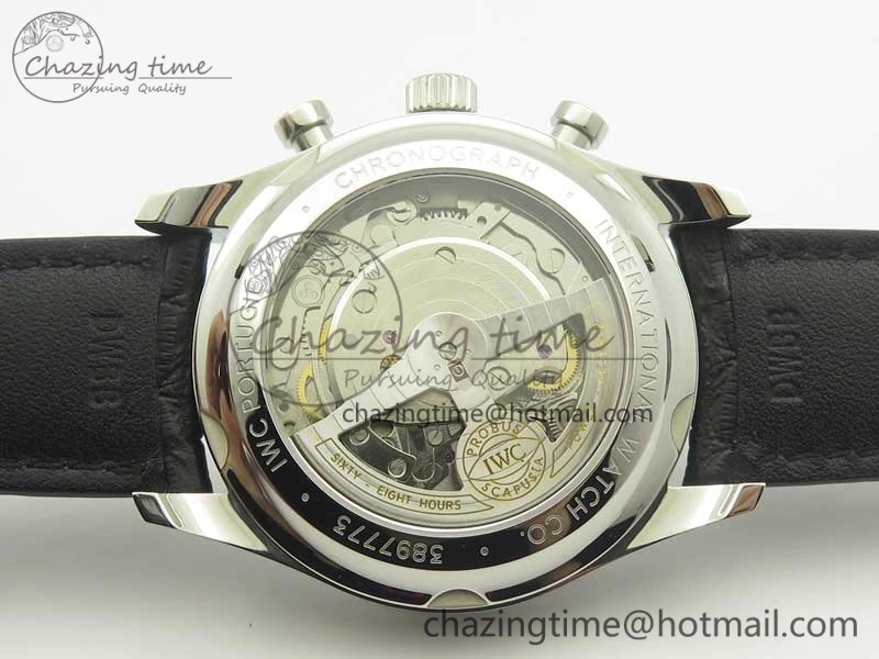 Portugieser Chrono Classic 42 IW390302 ZF 1:1 Best Edition White Dial Blue Markers on Black Leather Strap A7750