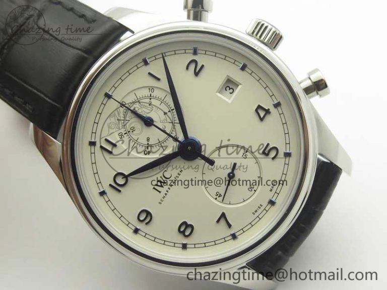 Portugieser Chrono Classic 42 IW390302 ZF 1:1 Best Edition White Dial Blue Markers on Black Leather Strap A7750