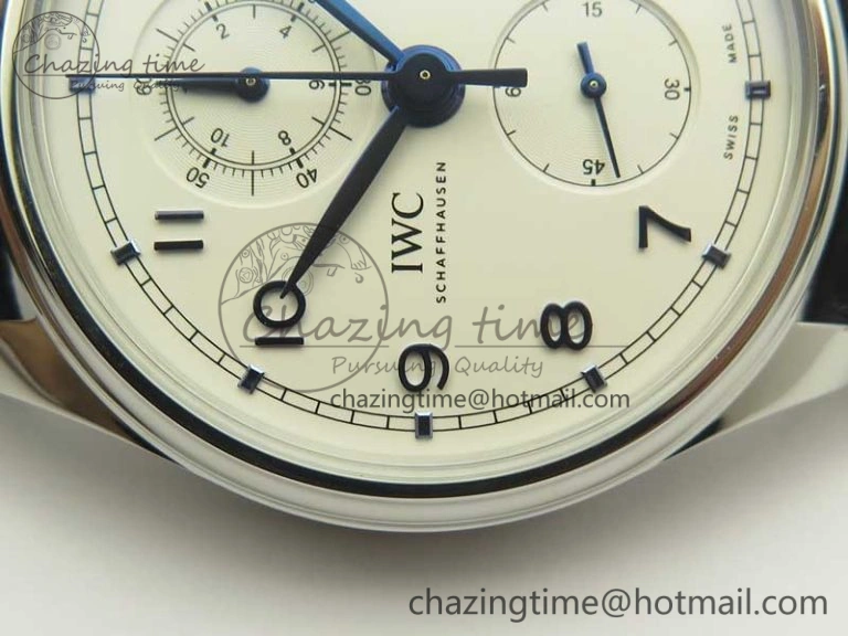 Portugieser Chrono Classic 42 IW390302 ZF 1:1 Best Edition White Dial Blue Markers on Black Leather Strap A7750