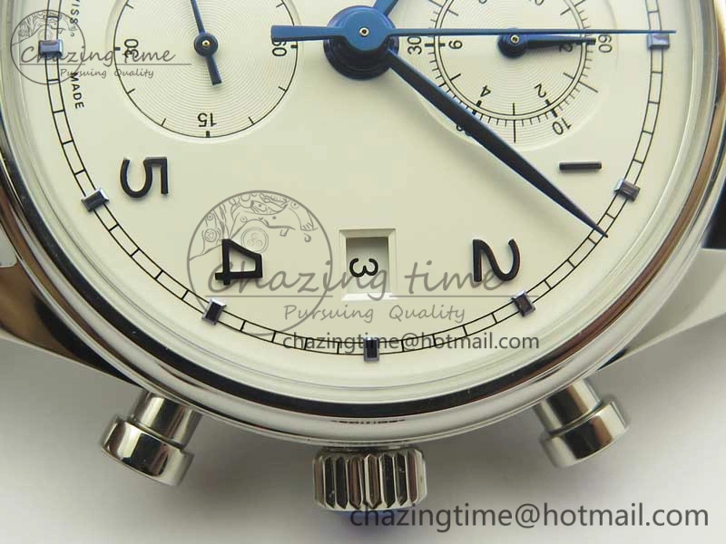 Portugieser Chrono Classic 42 IW390302 ZF 1:1 Best Edition White Dial Blue Markers on Black Leather Strap A7750