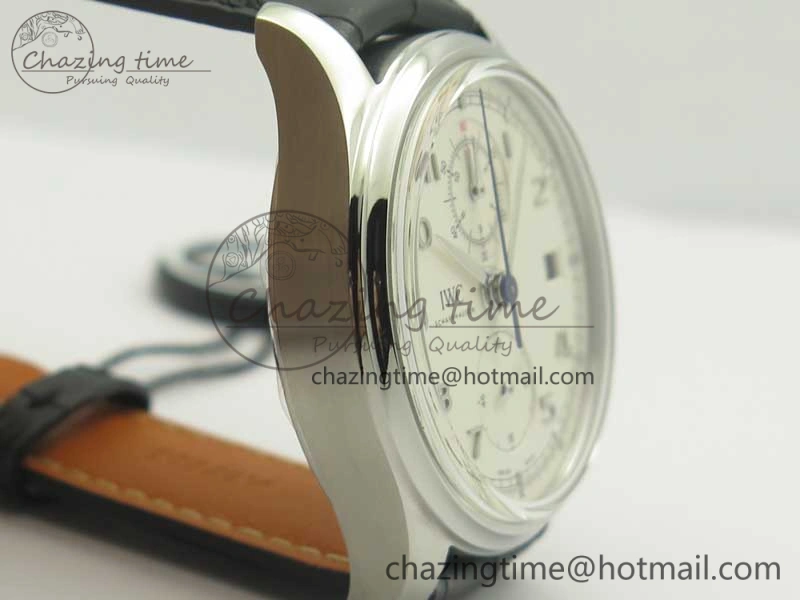 Portugieser Chrono Classic 42 IW390403 ZF 1:1 Best Edition White Dial Blue Hand on Black Leather Strap A7750