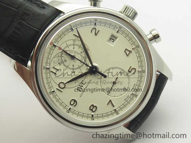 Portugieser Chrono Classic 42 IW390403 ZF 1:1 Best Edition White Dial Blue Hand on Black Leather Strap A7750