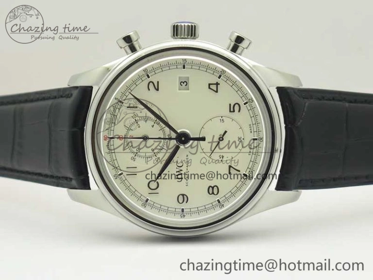 Portugieser Chrono Classic 42 IW390403 ZF 1:1 Best Edition White Dial Blue Hand on Black Leather Strap A7750