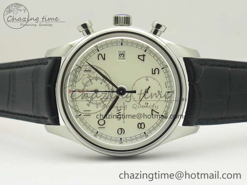 Portugieser Chrono Classic 42 IW390403 ZF 1:1 Best Edition White Dial Blue Hand on Black Leather Strap A7750