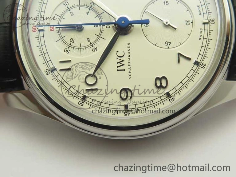 Portugieser Chrono Classic 42 IW390403 ZF 1:1 Best Edition White Dial Blue Hand on Black Leather Strap A7750