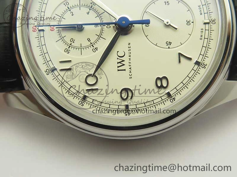 Portugieser Chrono Classic 42 IW390403 ZF 1:1 Best Edition White Dial Blue Hand on Black Leather Strap A7750