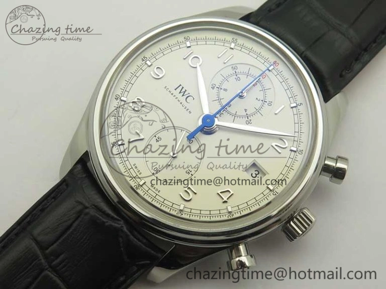 Portugieser Chrono Classic 42 IW390403 ZF 1:1 Best Edition White Dial Blue Hand on Black Leather Strap A7750