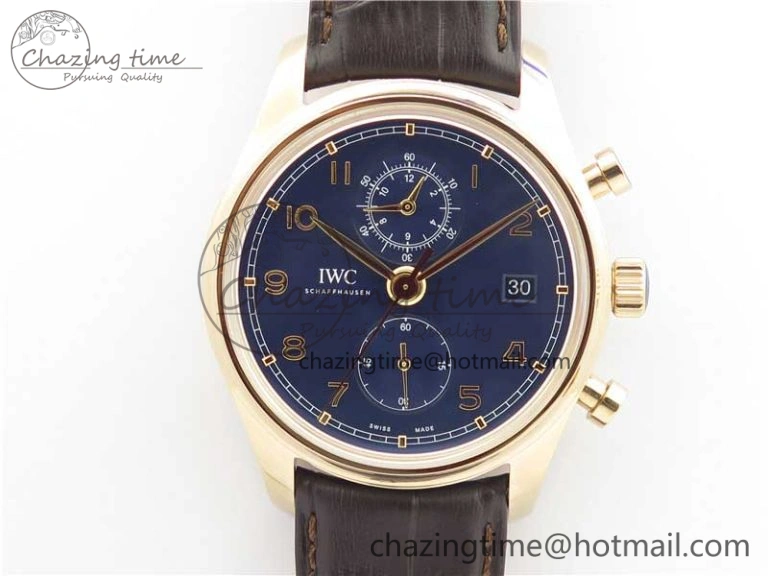 Portugieser Chrono Classic 42 IW390406 RG ZF 1:1 Best Edition Blue Dial on Brown Leather Strap A7750