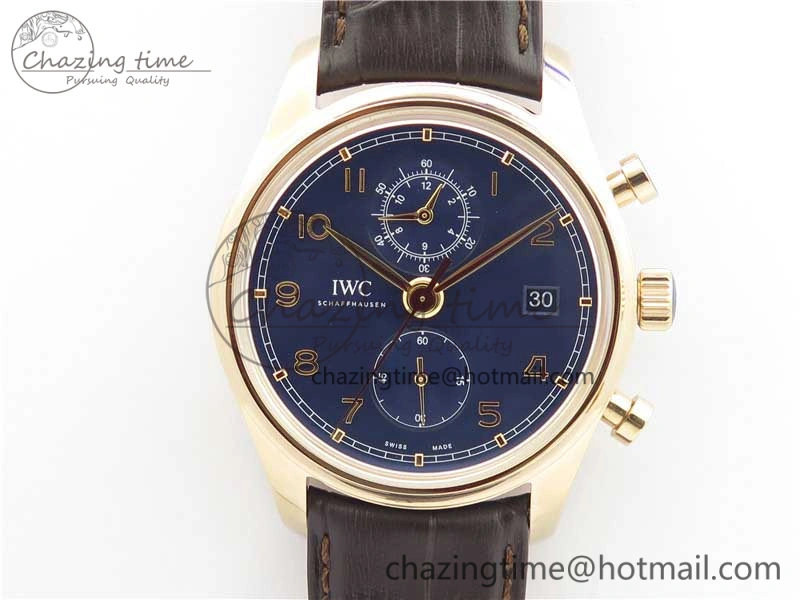 Portugieser Chrono Classic 42 IW390406 RG ZF 1:1 Best Edition Blue Dial on Brown Leather Strap A7750