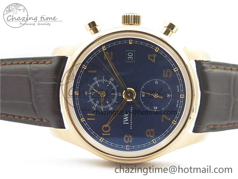 Portugieser Chrono Classic 42 IW390406 RG ZF 1:1 Best Edition Blue Dial on Brown Leather Strap A7750