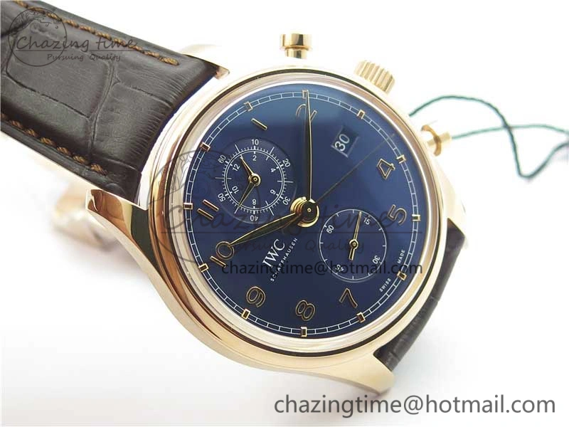 Portugieser Chrono Classic 42 IW390406 RG ZF 1:1 Best Edition Blue Dial on Brown Leather Strap A7750