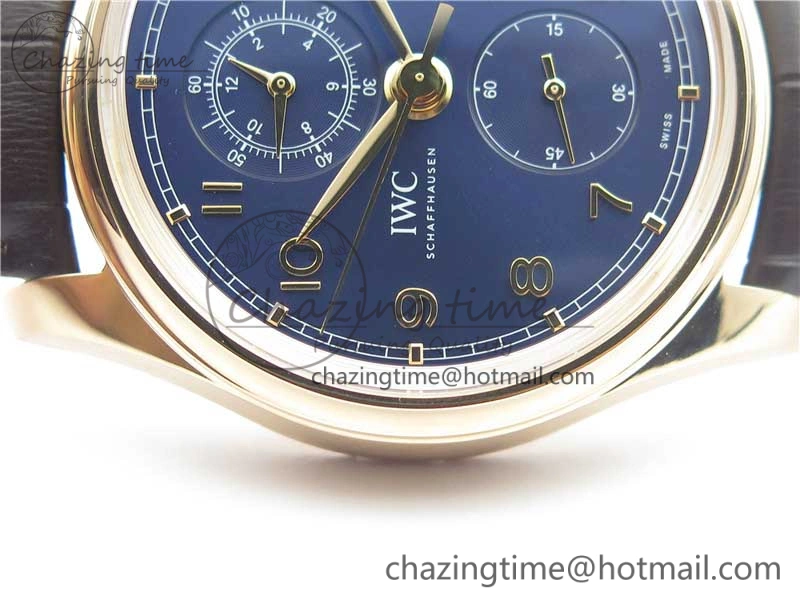 Portugieser Chrono Classic 42 IW390406 RG ZF 1:1 Best Edition Blue Dial on Brown Leather Strap A7750