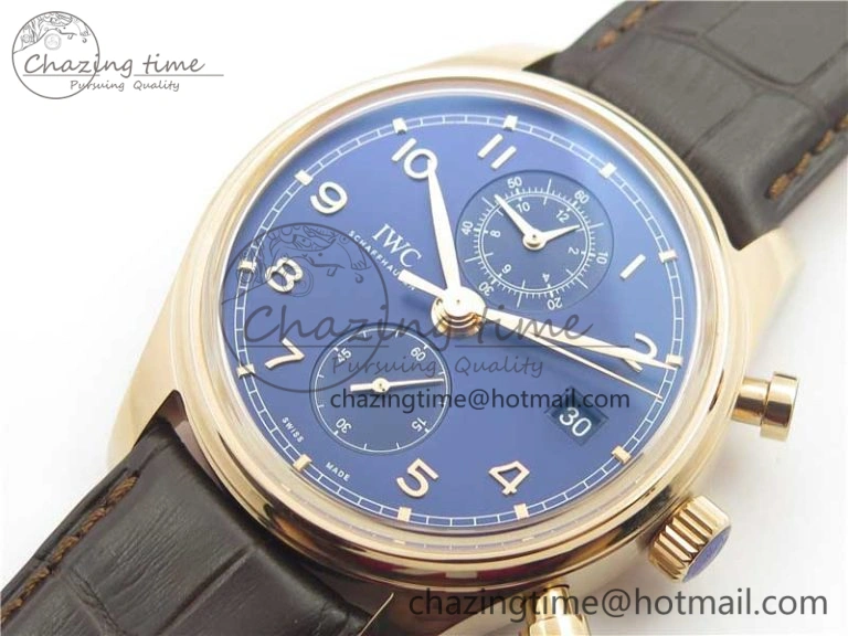 Portugieser Chrono Classic 42 IW390406 RG ZF 1:1 Best Edition Blue Dial on Brown Leather Strap A7750