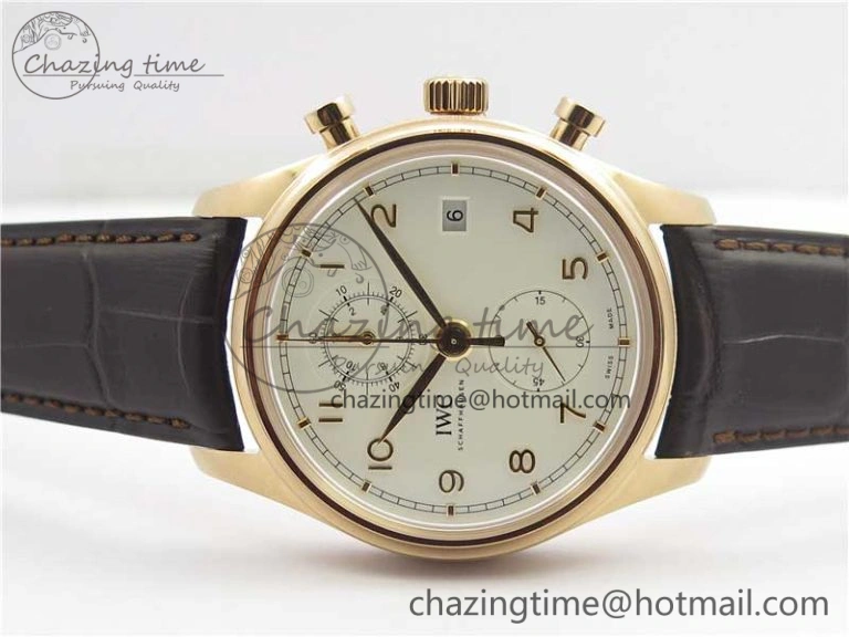 Portugieser Chrono Classic 42 IW390406 RG ZF 1:1 Best Edition White Dial on Brown Leather Strap A7750