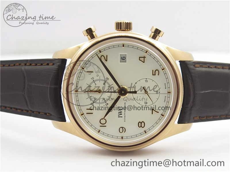 Portugieser Chrono Classic 42 IW390406 RG ZF 1:1 Best Edition White Dial on Brown Leather Strap A7750