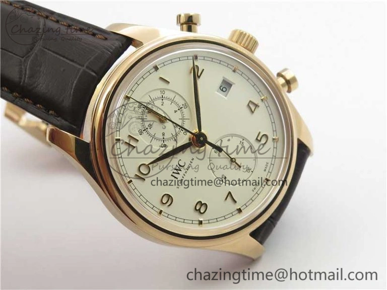 Portugieser Chrono Classic 42 IW390406 RG ZF 1:1 Best Edition White Dial on Brown Leather Strap A7750