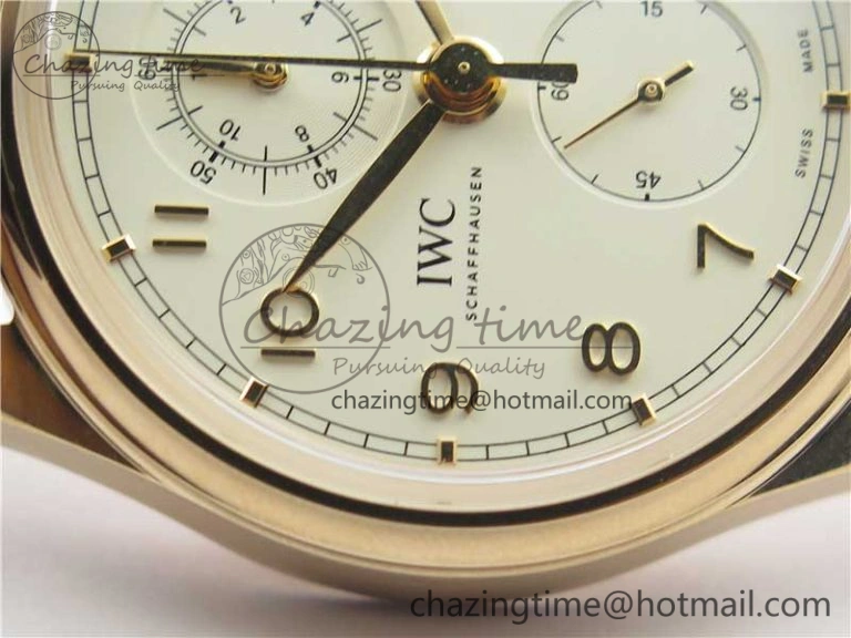 Portugieser Chrono Classic 42 IW390406 RG ZF 1:1 Best Edition White Dial on Brown Leather Strap A7750
