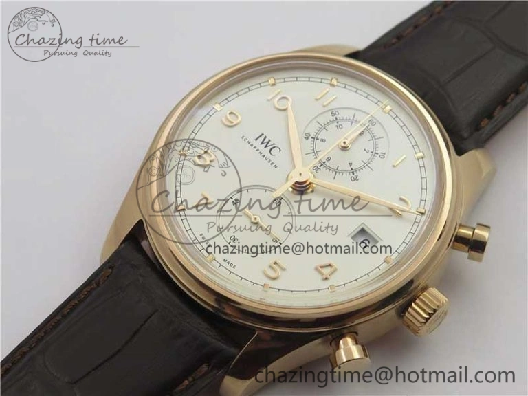 Portugieser Chrono Classic 42 IW390406 RG ZF 1:1 Best Edition White Dial on Brown Leather Strap A7750