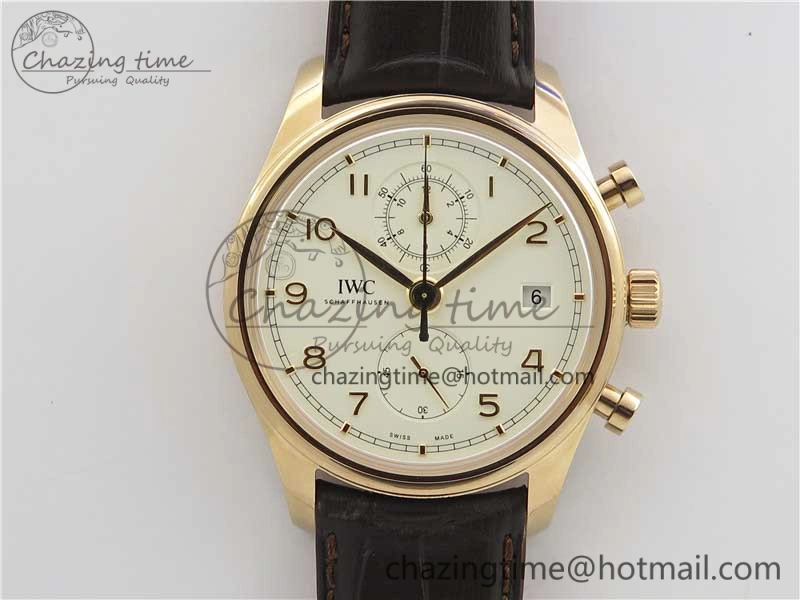 Portugieser Chrono Classic 42 IW390406 RG ZF 1:1 Best Edition White Dial on Brown Leather Strap A7750