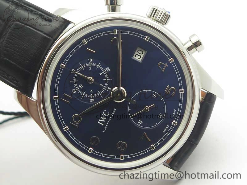 Portugieser Chrono Classic 42 IW390406 ZF 1:1 Best Edition Blue Dial on Black Leather Strap A7750
