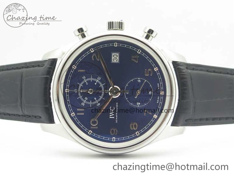 Portugieser Chrono Classic 42 IW390406 ZF 1:1 Best Edition Blue Dial on Black Leather Strap A7750