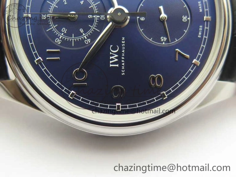 Portugieser Chrono Classic 42 IW390406 ZF 1:1 Best Edition Blue Dial on Black Leather Strap A7750