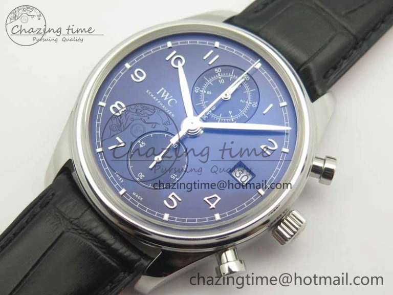 Portugieser Chrono Classic 42 IW390406 ZF 1:1 Best Edition Blue Dial on Black Leather Strap A7750