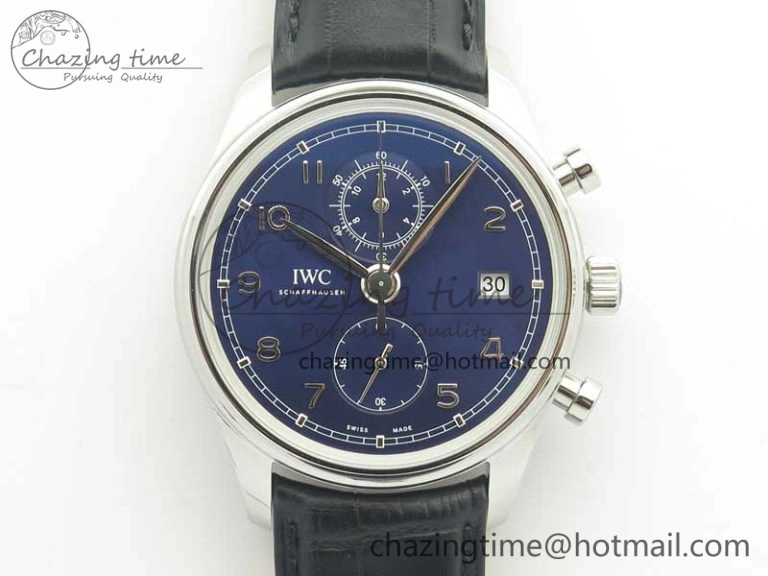 Portugieser Chrono Classic 42 IW390406 ZF 1:1 Best Edition Blue Dial on Black Leather Strap A7750