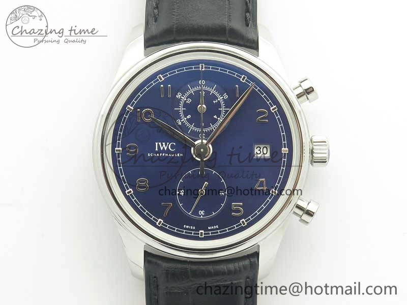 Portugieser Chrono Classic 42 IW390406 ZF 1:1 Best Edition Blue Dial on Black Leather Strap A7750