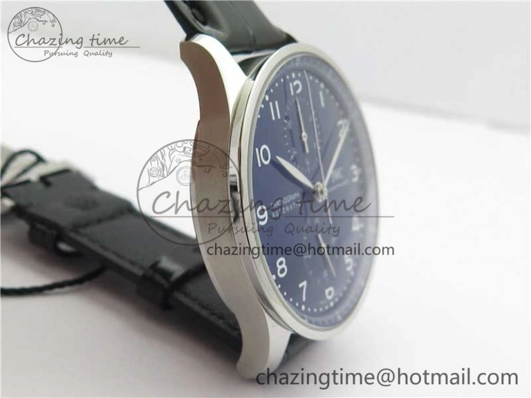 Portugieser Chronograph Edition 150 Years IW371601 ZF 1:1 Best Edition Blue Dial on Black Leather Strap A7750 (Slim Movement)