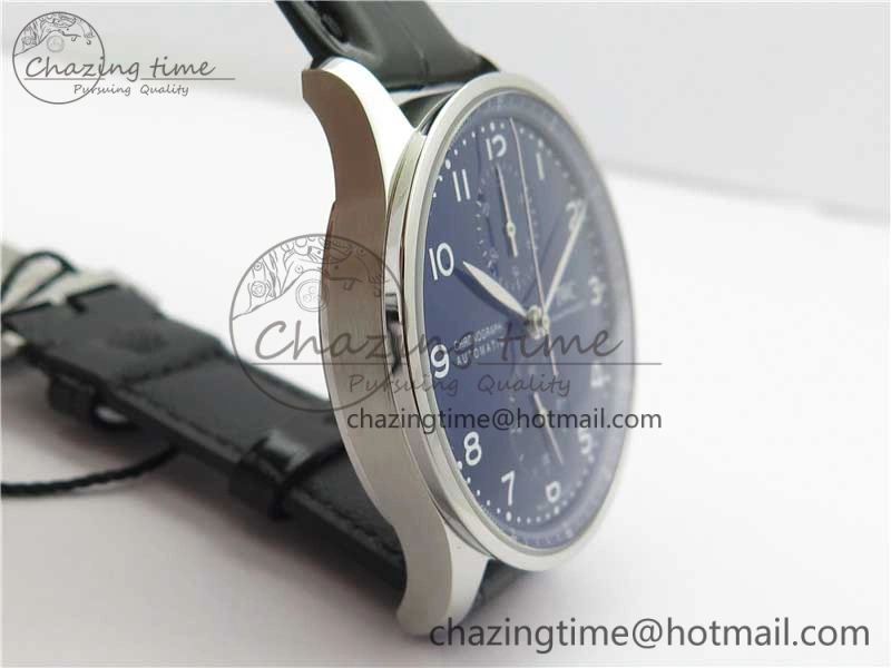 Portugieser Chronograph Edition 150 Years IW371601 ZF 1:1 Best Edition Blue Dial on Black Leather Strap A7750 (Slim Movement)