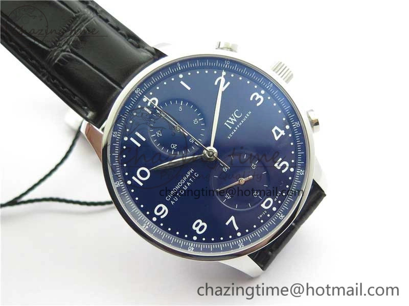 Portugieser Chronograph Edition 150 Years IW371601 ZF 1:1 Best Edition Blue Dial on Black Leather Strap A7750 (Slim Movement)