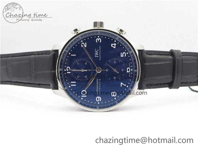 Portugieser Chronograph Edition 150 Years IW371601 ZF 1:1 Best Edition Blue Dial on Black Leather Strap A7750 (Slim Movement)
