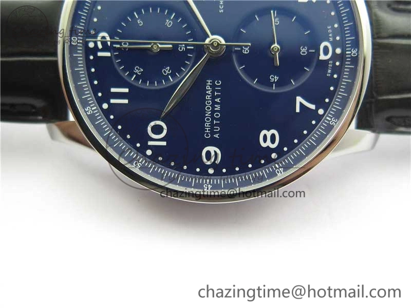 Portugieser Chronograph Edition 150 Years IW371601 ZF 1:1 Best Edition Blue Dial on Black Leather Strap A7750 (Slim Movement)