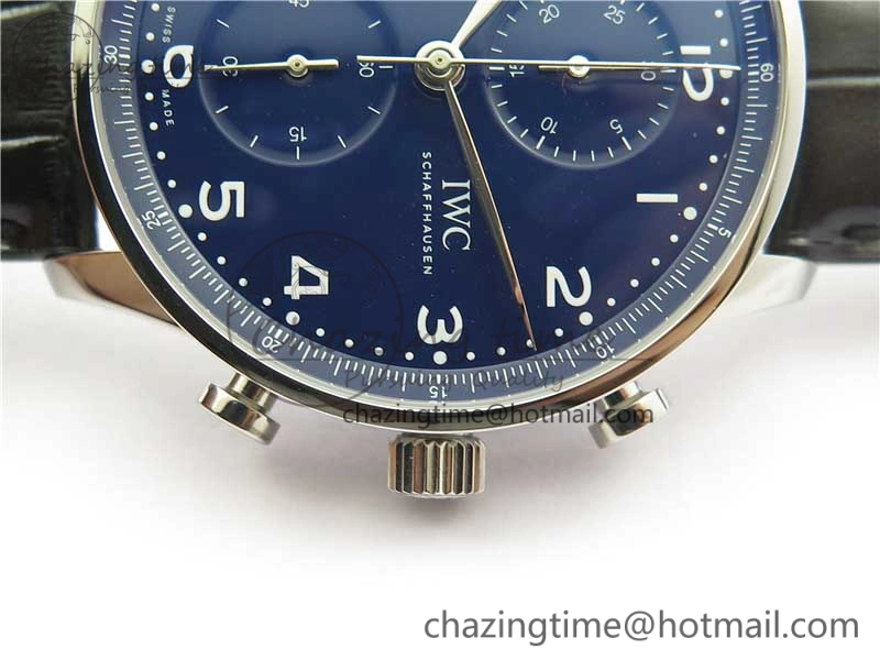 Portugieser Chronograph Edition 150 Years IW371601 ZF 1:1 Best Edition Blue Dial on Black Leather Strap A7750 (Slim Movement)