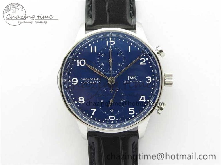 Portugieser Chronograph Edition 150 Years IW371601 ZF 1:1 Best Edition Blue Dial on Black Leather Strap A7750 (Slim Movement)